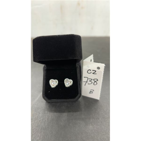 NEW 925S 0.8ct Each Simulated Diamond (CZ) Heart Halo Stud Earrings, Mounted in 925 Sterling Silver