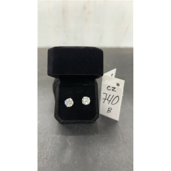 New 14K Gold Plated 3.0ct Each Simulated Diamond (CZ) Stud Earrings