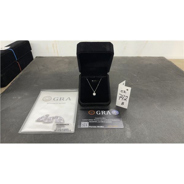 NEW 925S 0.8ct Moissanite Lab Diamond Solitaire Necklace, 16”-18” Long, GRA Report