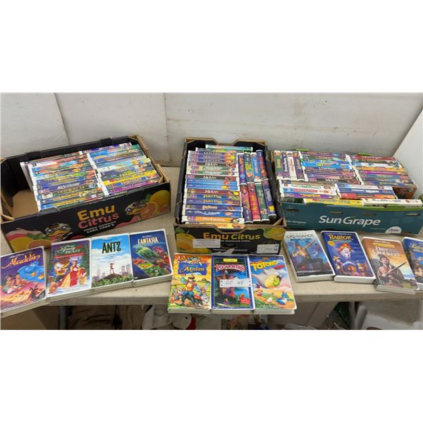 90 Disney and Animated VHS Tapes Including Aristocats, Lion King, Mulan