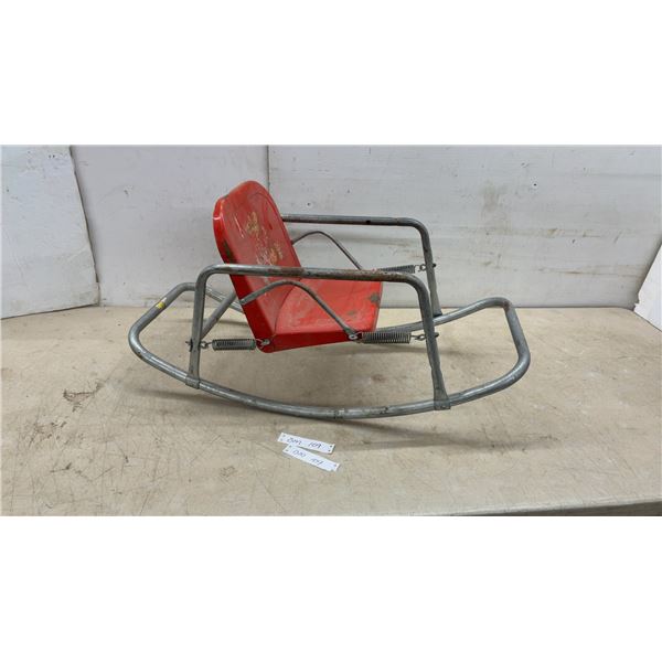 Vintage Hedstrom Child's Metal Spring Rocking Chair, Red Pressed Seat, Tubular Steel Frame, 1950s