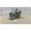 Image 1 : Two Vintage Galvanized Metal Fuel Cans with Wire Bail Handles and Wooden Grips