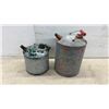Image 4 : Two Vintage Galvanized Metal Fuel Cans with Wire Bail Handles and Wooden Grips