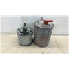 Image 5 : Two Vintage Galvanized Metal Fuel Cans with Wire Bail Handles and Wooden Grips
