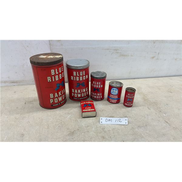Vintage Blue Ribbon Baking Powder Tins, Pastry Spice and Marjoram Spice Tins, Set of Six