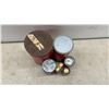 Image 8 : Vintage Blue Ribbon Baking Powder Tins, Pastry Spice and Marjoram Spice Tins, Set of Six