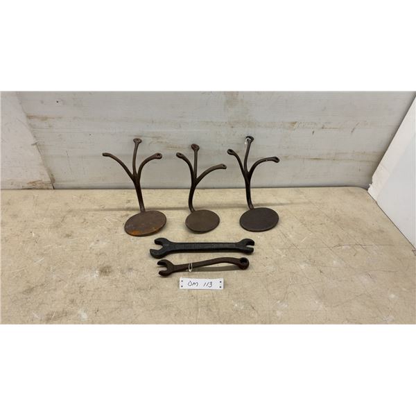 Vintage: 3 Cast Iron Buggy Steps and Double-Ended Wrenches