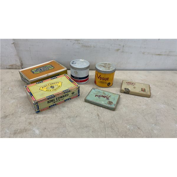 Vintage Tobacco Tins Including Sweet Caporal, Vogue, King Edward, Player's Navy Cut