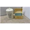 Image 2 : Vintage Farm House Sugar Tin, Recipe Box, Salt and Pepper Shakers