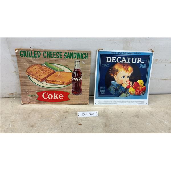 Vintage Coca-Cola Grilled Cheese Sandwich Cardboard Sign, 12 × 13 1/2”