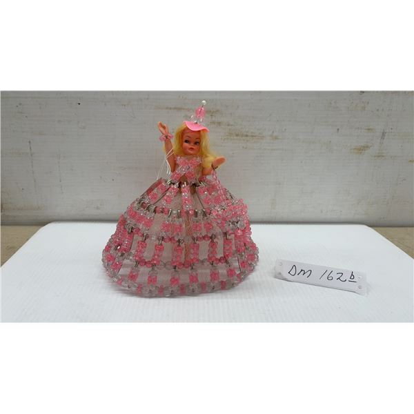 Handmade Beaded Ball Gown Fashion Doll with Blonde Hair and Pink Beaded Dress, 8 1/2” Tall