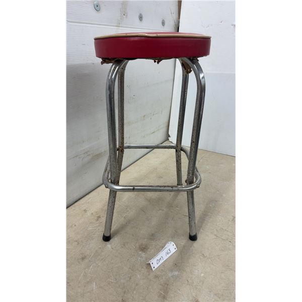 Vintage Retro Diner-Style Chrome Bar Stool with Red Vinyl Upholstered Seat and Footrest