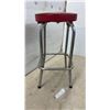 Image 1 : Vintage Retro Diner-Style Chrome Bar Stool with Red Vinyl Upholstered Seat and Footrest