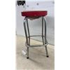 Image 2 : Vintage Retro Diner-Style Chrome Bar Stool with Red Vinyl Upholstered Seat and Footrest