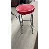 Image 4 : Vintage Retro Diner-Style Chrome Bar Stool with Red Vinyl Upholstered Seat and Footrest