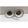 Image 1 : Two John Deere Children's Bowls with Green Check and Red Rim, Farm Scenes