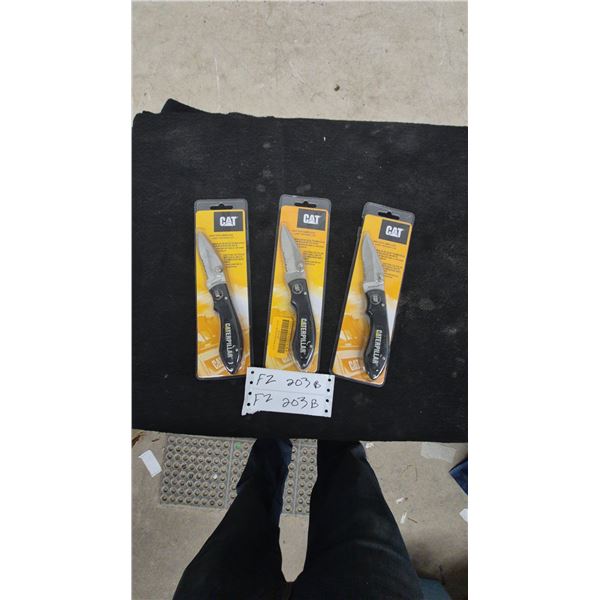 Caterpillar CAT 91-CBCP High Tech Liner Lock Folding Pocket Knives with Belt Clip, 3 Pieces, 7.6”