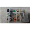 Image 2 : Fishing Tackle Lot: Lures, Jigs, Weights, Spinning Reel, Bushnell Binoculars, Knives