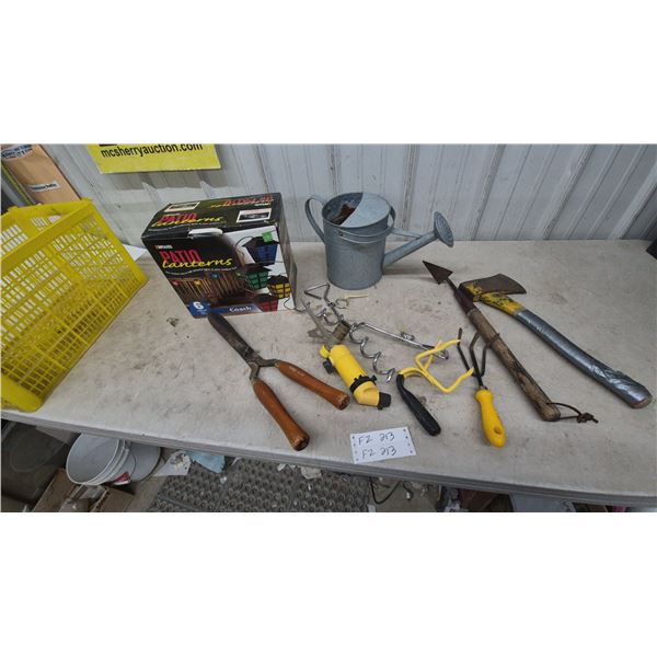 Woods Patio Lanterns 6 Light Coach Set, Watering Can, Hedge Shears, Hatchet