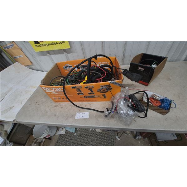 Box of Assorted Electrical Wiring, Harnesses, LED Light Bar, Connectors, Extension Cords