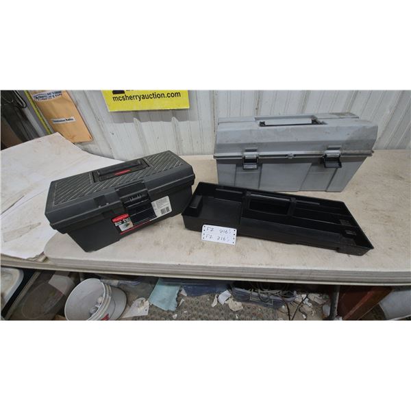 Gray Plastic Toolbox with Wagner Flexio Paint Sprayer and Black Rubbermaid Toolbox and Router