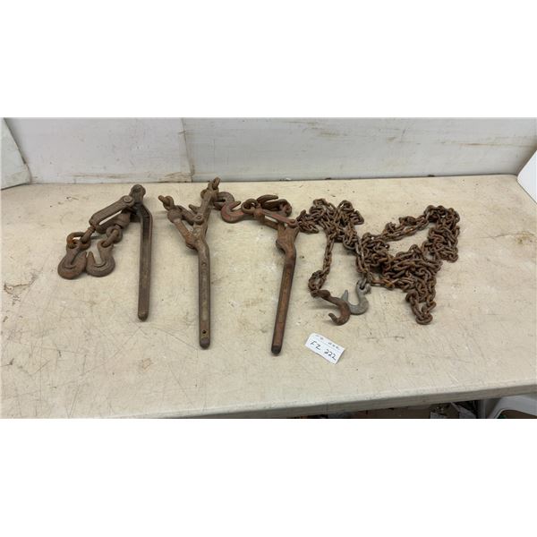 3 Load Binders and Heavy-Duty Chain with Hooks