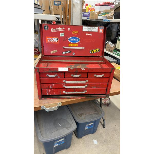 Red Metal Multi-Drawer Tool Chest with Hinged Lid, 14 × 26 × 12”