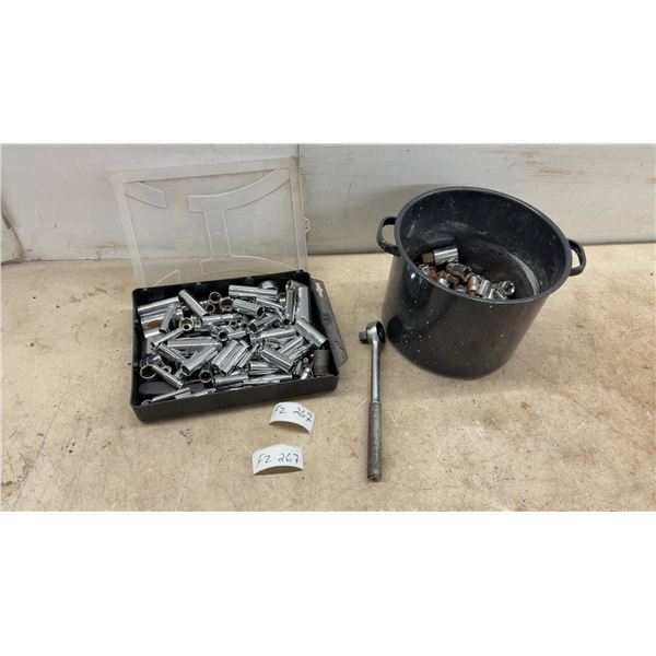 Large Assortment of Metric and SAE Sockets with Ratchets