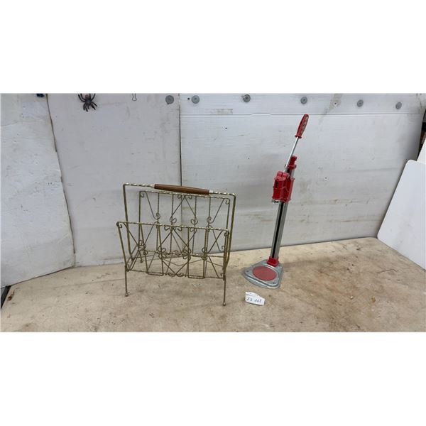 Vintage Mid-Century Gold-Tone Wire Magazine Rack and Manual Lever-Action Bottle Capper