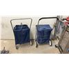 Image 2 : Two Folding Metal Utility Shopping Carts with Navy Blue Fabric Bags and Swivel Wheels