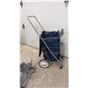 Image 3 : Two Folding Metal Utility Shopping Carts with Navy Blue Fabric Bags and Swivel Wheels