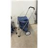 Image 4 : Two Folding Metal Utility Shopping Carts with Navy Blue Fabric Bags and Swivel Wheels