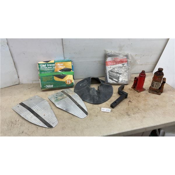 Pelican Sled Travel Cover, Motomaster Vinyl Fender Cover, Bottle Jacks, Hitch Receiver
