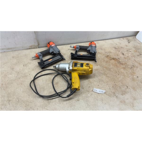 Two HDX 18 Gauge 2” Brad Nailer, HDX 18 Gauge 1 5/8” Stapler and DeWalt DW293 1/2” Impact Wrench