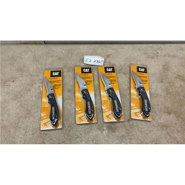 4 CAT Caterpillar High Tech Liner Lock Folding Knives with Belt or Pocket Clip, 3 1/2” Blade