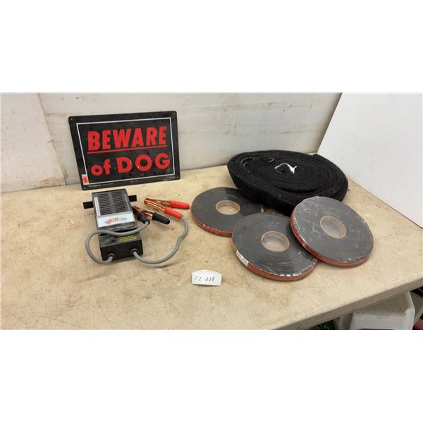 Battery Tester, “Beware of Dog” Sign, 3 Rolls of Black Tape