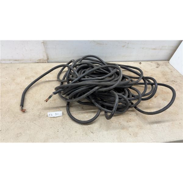 Coiled Length of Black Three-Conductor Electrical Mains Power Cable with Stripped Ends