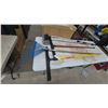 Image 1 : Blue Metal Fan-Style Leaf Rake with Wooden Handle, Squeegees