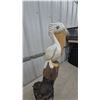 Image 2 : Hand-Carved Wooden Pelican Sculpture on Natural Log Base with Rope Accents, 35” Tall