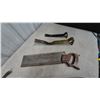 Image 2 : Carpentry Tool Lot: Stanley Quick Square, Framing Square, Hammers, Pry Bars, Hand Saw