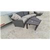 Image 4 : Resin Wicker Curved Patio Set with Sectional Sofa, Armchair, Two End Tables and Cushions
