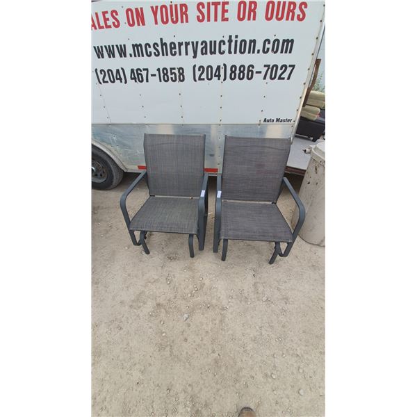 Pair of Dark Gray Outdoor Sling Patio Glider Chairs with Metal Frames
