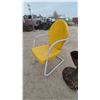 Image 2 : Vintage Yellow Metal Patio Chair and Rustic Metal Bird Feeder with Stand