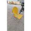 Image 4 : Vintage Yellow Metal Patio Chair and Rustic Metal Bird Feeder with Stand