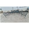 Image 1 : Green Wrought Iron Patio Set 29”×38”×66” Oval Mesh Table and 6 Scrollwork Armchairs
