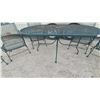 Image 3 : Green Wrought Iron Patio Set 29”×38”×66” Oval Mesh Table and 6 Scrollwork Armchairs