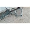 Image 4 : Green Wrought Iron Patio Set 29”×38”×66” Oval Mesh Table and 6 Scrollwork Armchairs