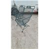 Image 6 : Green Wrought Iron Patio Set 29”×38”×66” Oval Mesh Table and 6 Scrollwork Armchairs