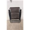 Image 4 : Zero-Gravity Folding Lounge Chair with Black Metal Frame and Brown Patterned Fabric Sling Seat
