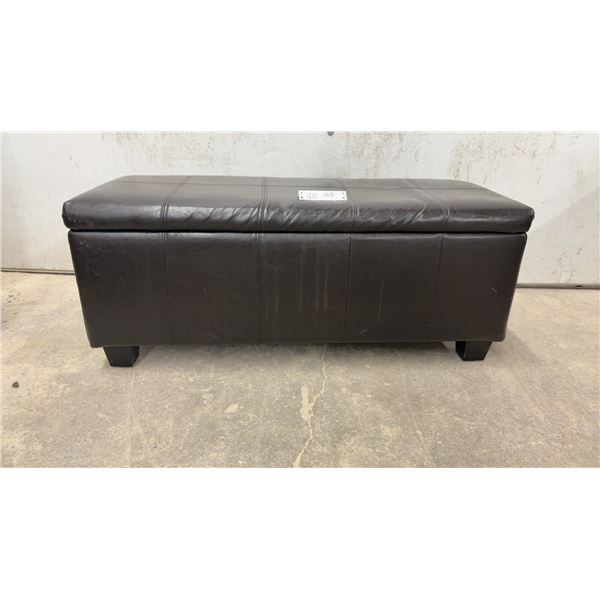 Dark Brown Faux Leather Storage Ottoman Bench with Lift-Up Lid and Block Feet, 16 × 40 × 16”